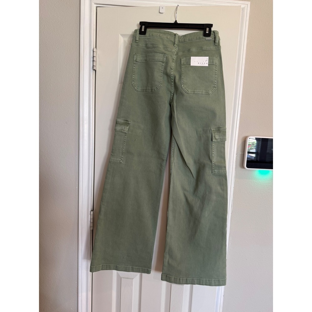 Risen Los Angeles Olive Green Wide Leg Cargo Jeans RDP5488 Size 7/28 NEW - Picture 4 of 5